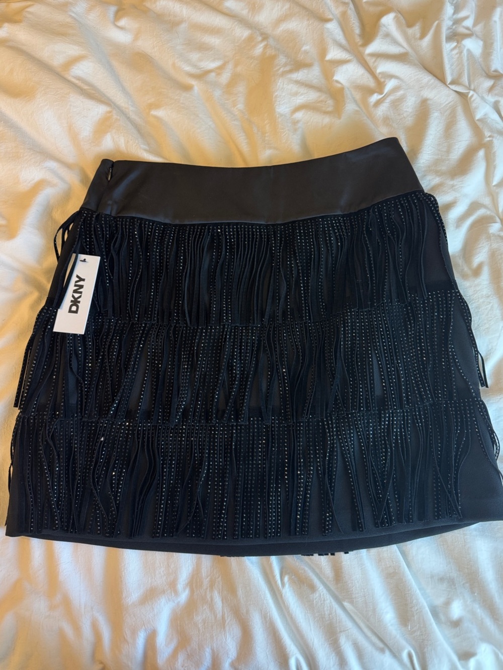 DKNY Black Beaded Fringe Mini Skirt